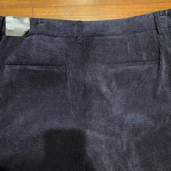 Express Editor Mid Rise Textured Corduroy Relaxed Trouser Pant in Navy Sz 14S - Picture 6 of 6